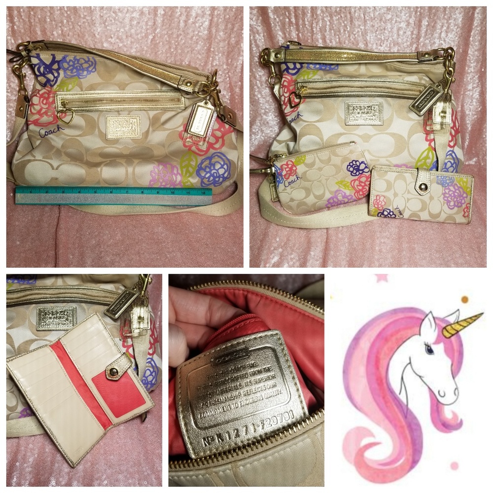 Coach Gold with Flowers Hobo Bag Set